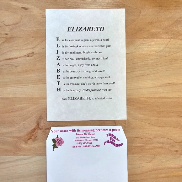 Personalized Poem on Parchment Name "Elizabeth" - Picture 3 of 3